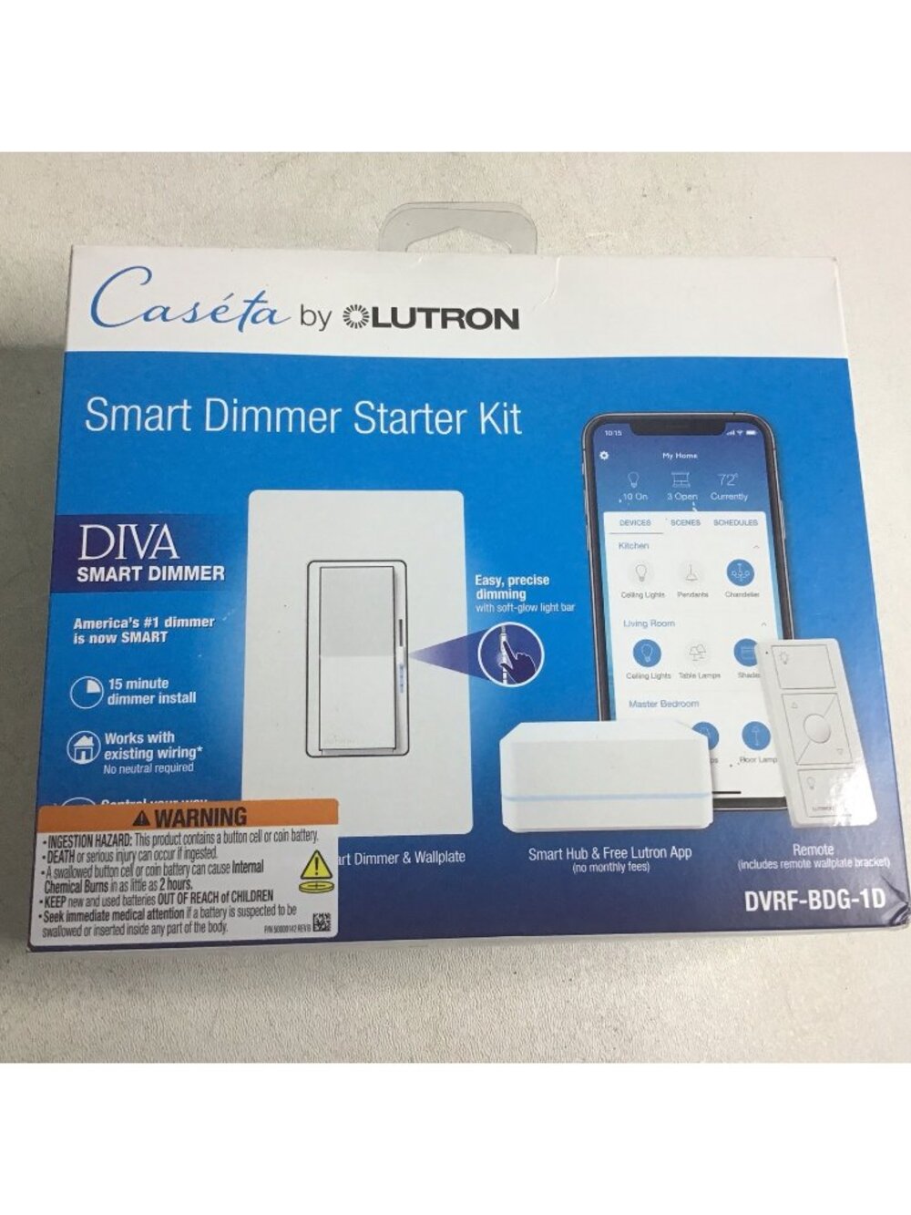 Caseta Lutron Smart Dimmer Starter Kit Diva Smart Dimmer Model DVRF-BDG-1D